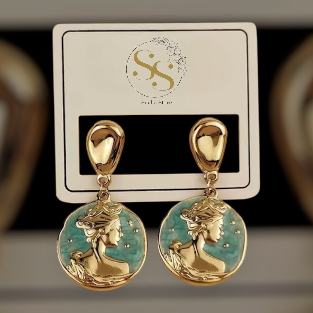Goddess Cameo Enamel Drop Earrings