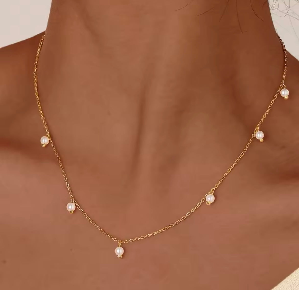 PearlWhisper Dainty Drop Necklace – Gold Stainless Steel