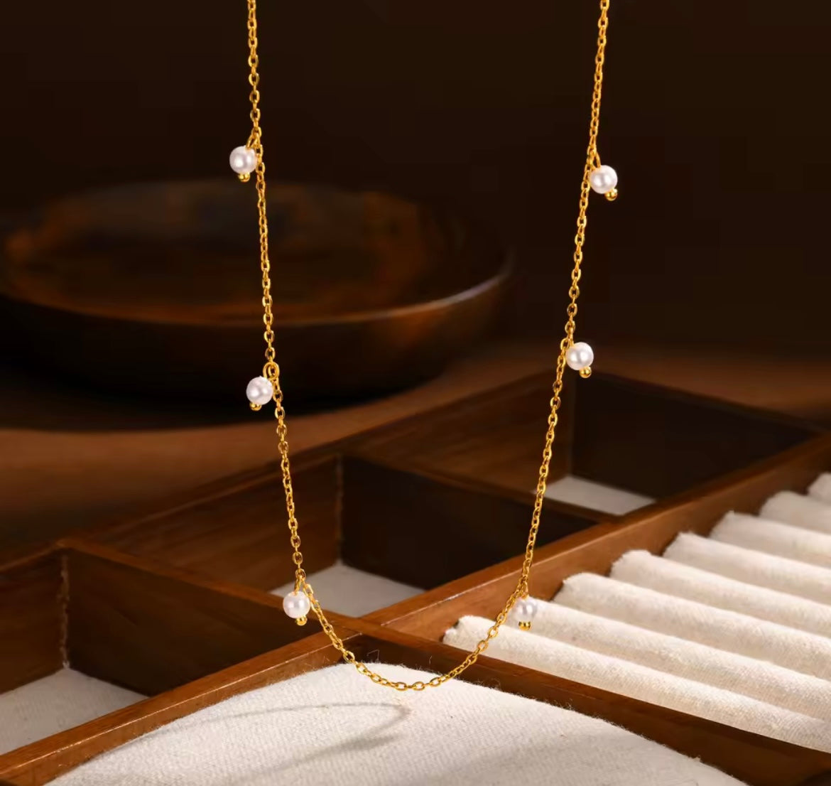 PearlWhisper Dainty Drop Necklace – Gold Stainless Steel