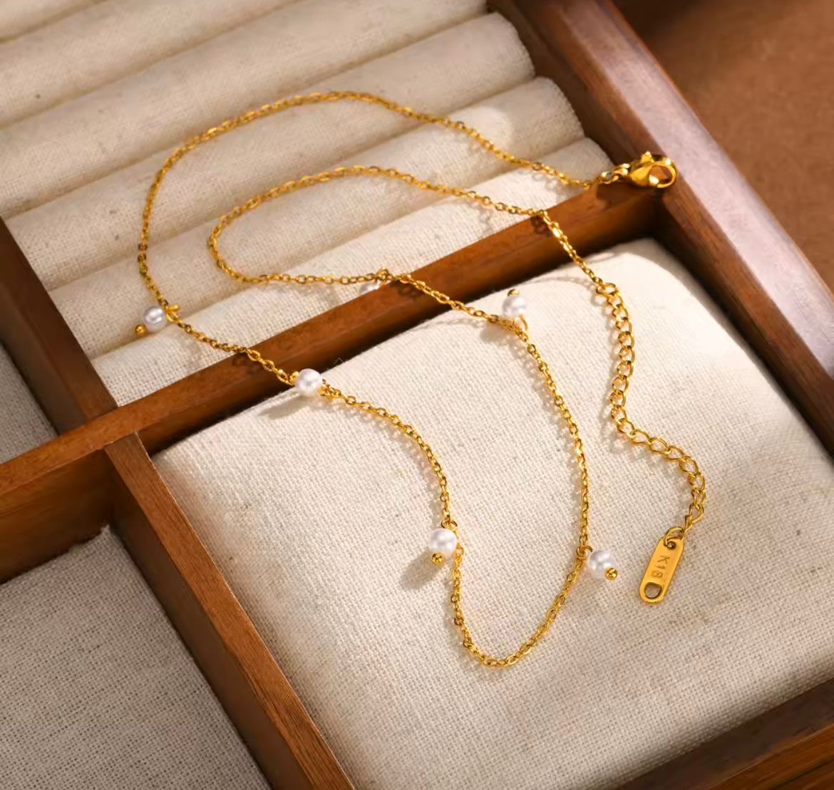 PearlWhisper Dainty Drop Necklace – Gold Stainless Steel