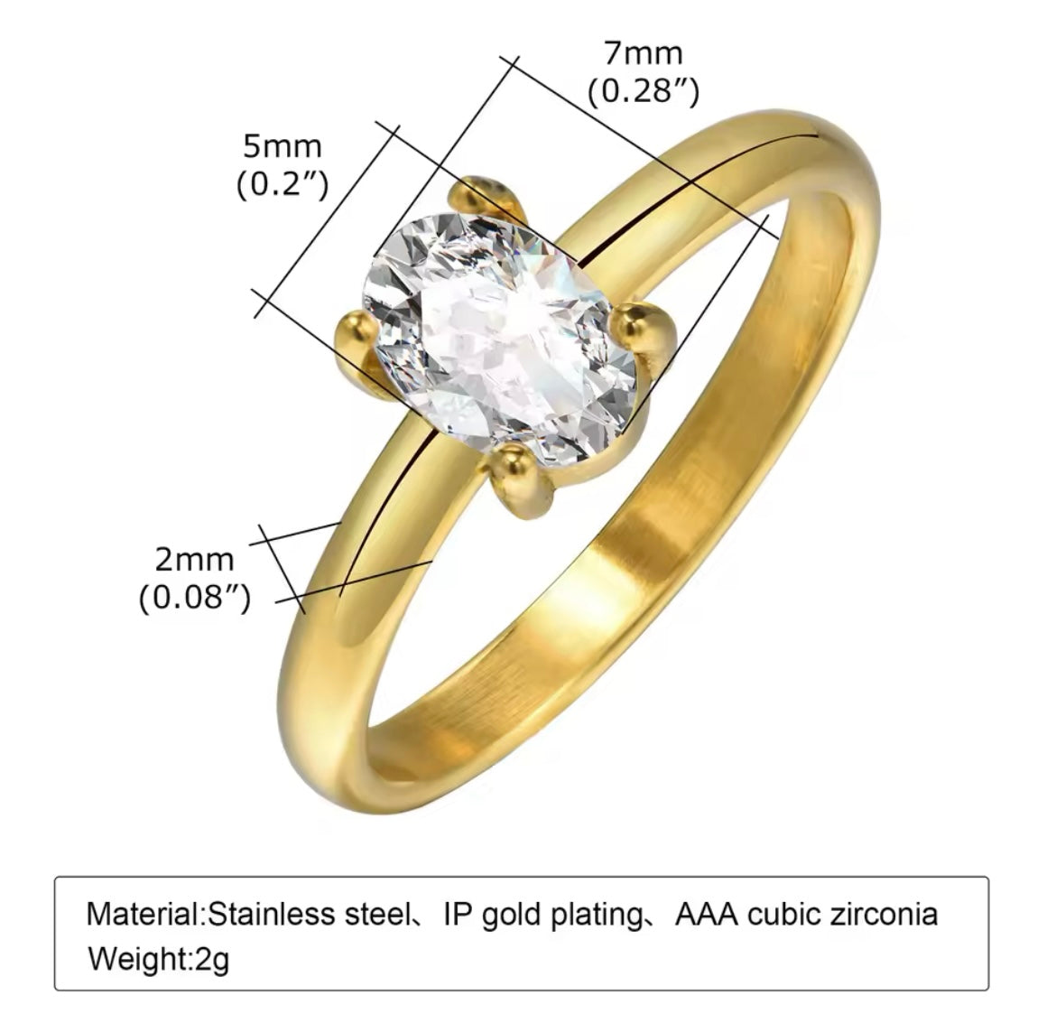 Classic Solitaire Gold-Plated Stainless Steel Rings – Oval & Square Cut AAA Zirconia