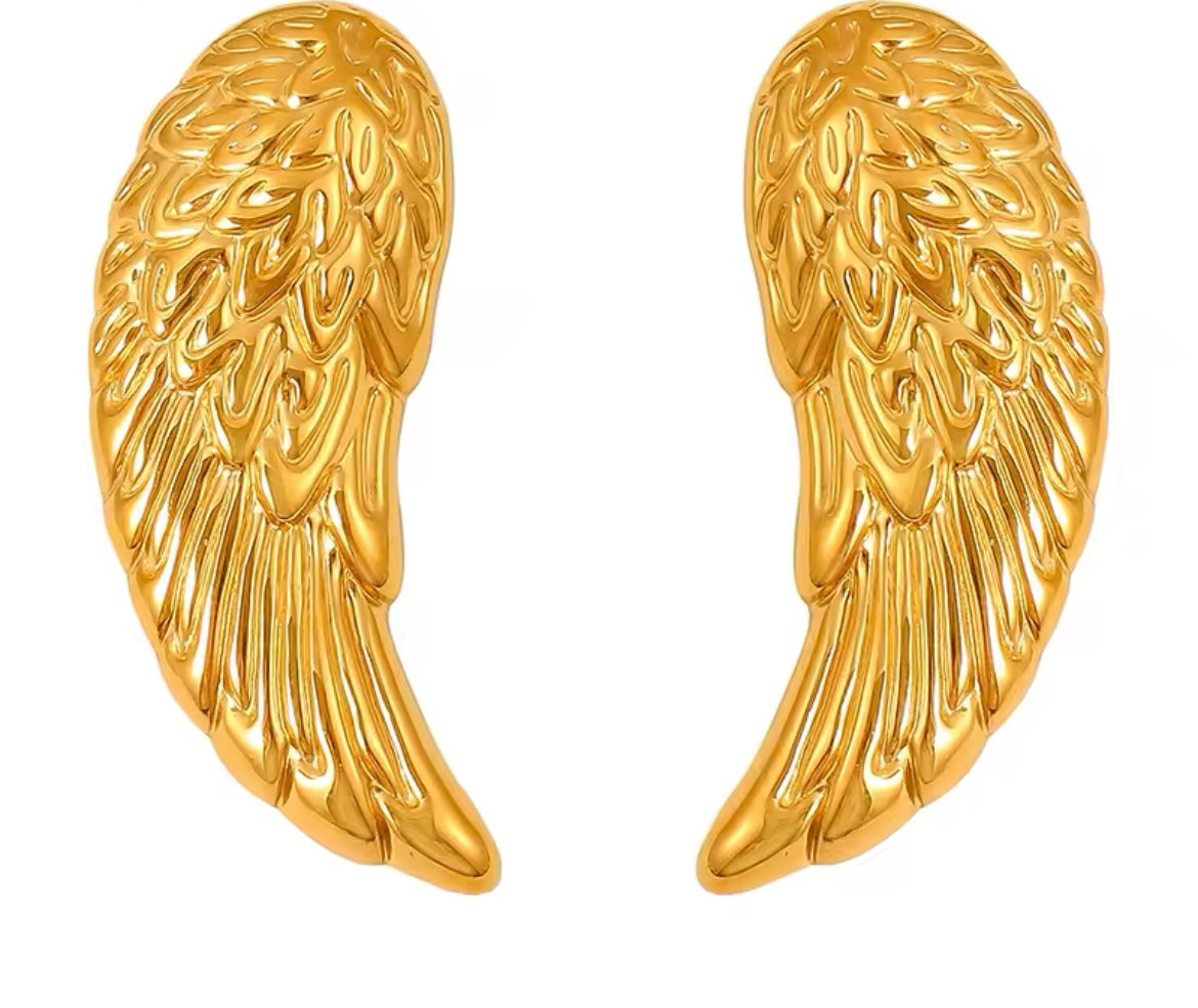 Stainless Steel Gold-Plated Angel Wing Earrings
