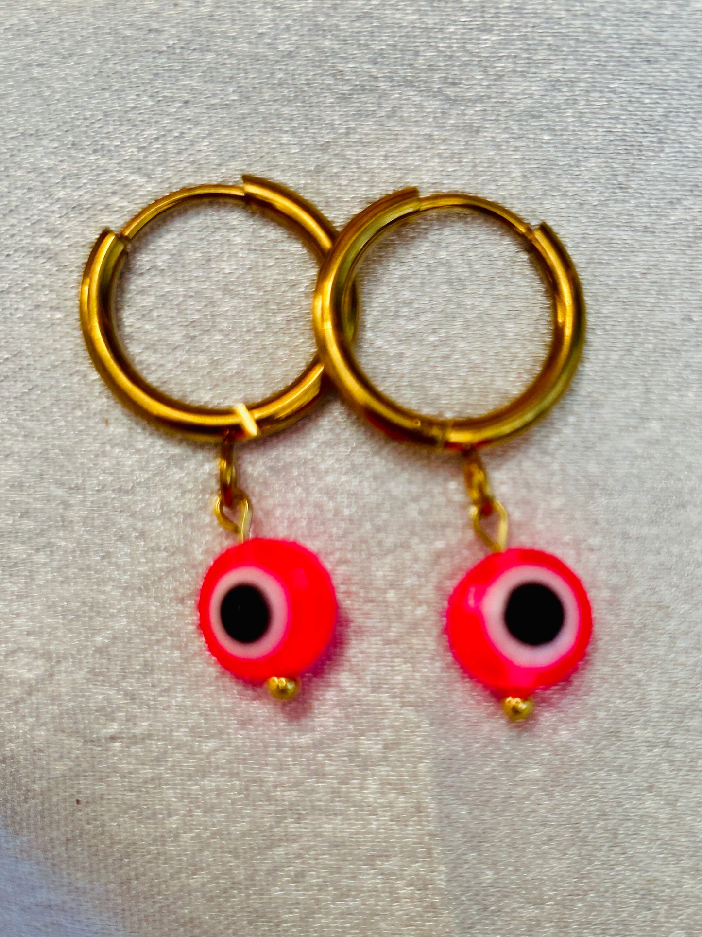 π§Ώ Mini Evil Eye Charm Huggie Earrings β Stainless Steel & Acrylic