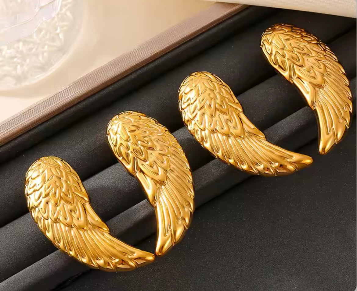 Stainless Steel Gold-Plated Angel Wing Earrings