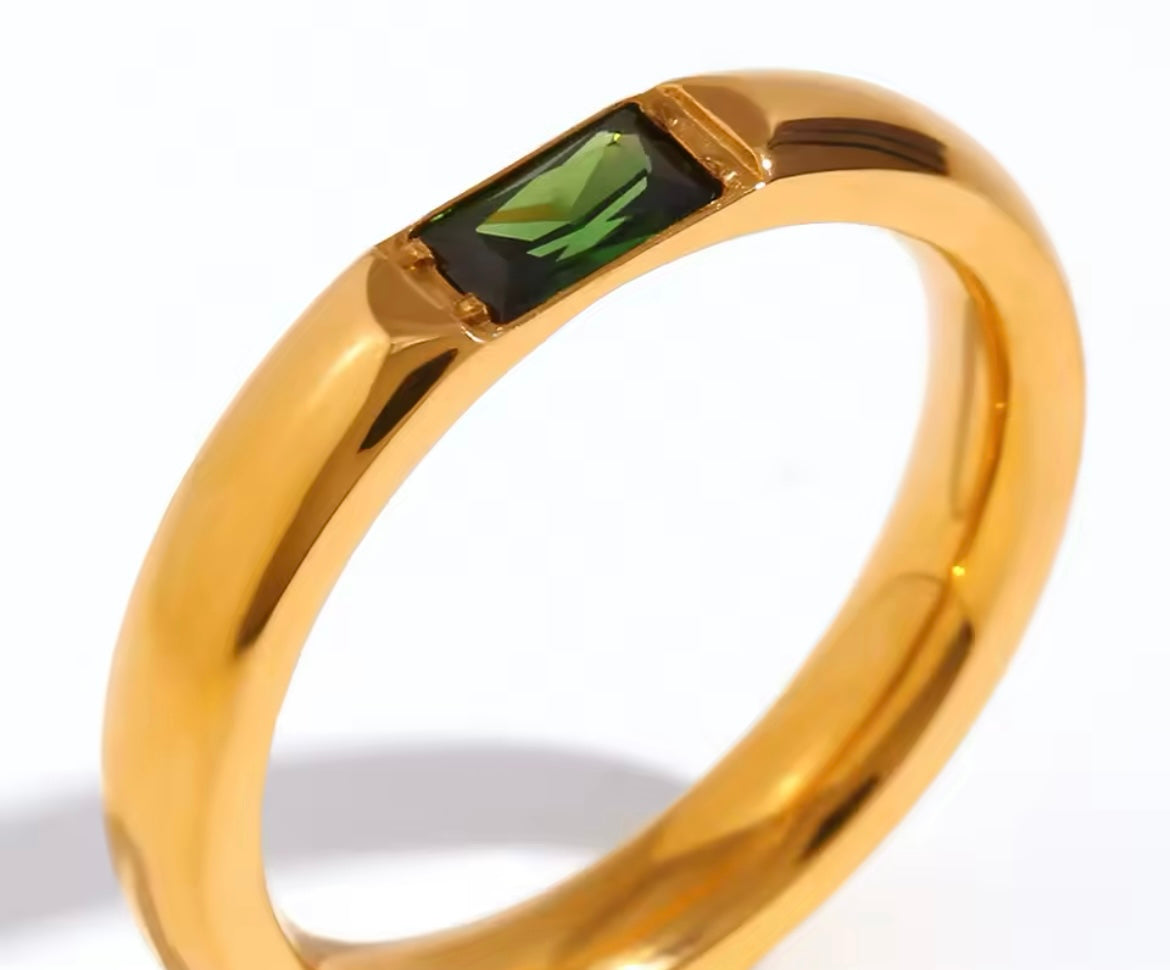 Zaria Gem Band Ring– 18K Gold Plated Elegance