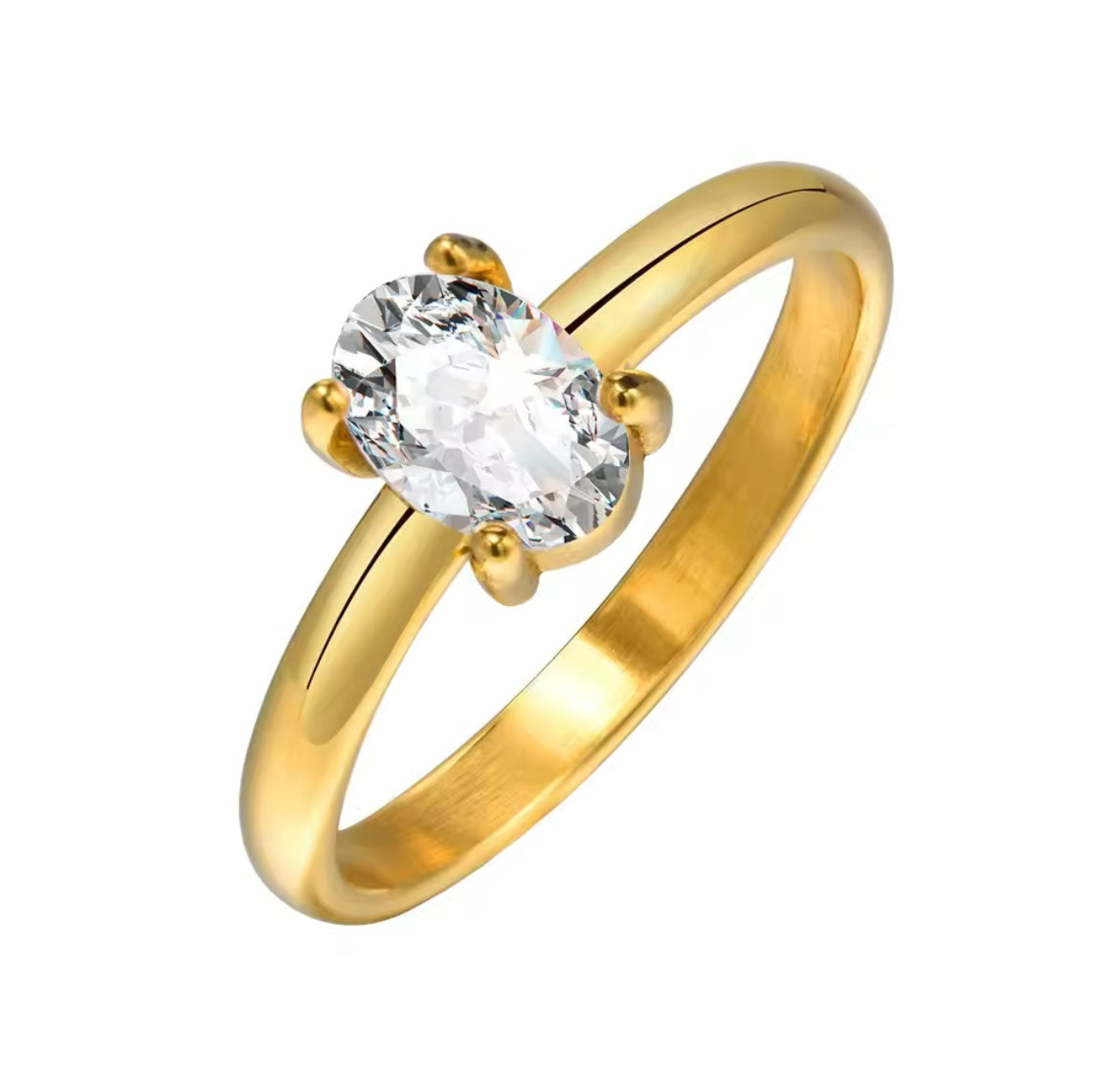 Classic Solitaire Gold-Plated Stainless Steel Rings – Oval & Square Cut AAA Zirconia