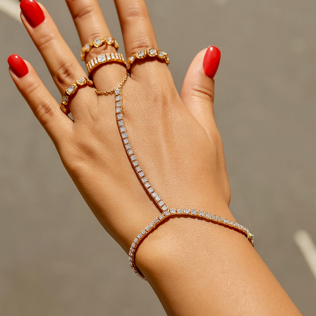 Radiant Zirconia Hand Chain Bracelet