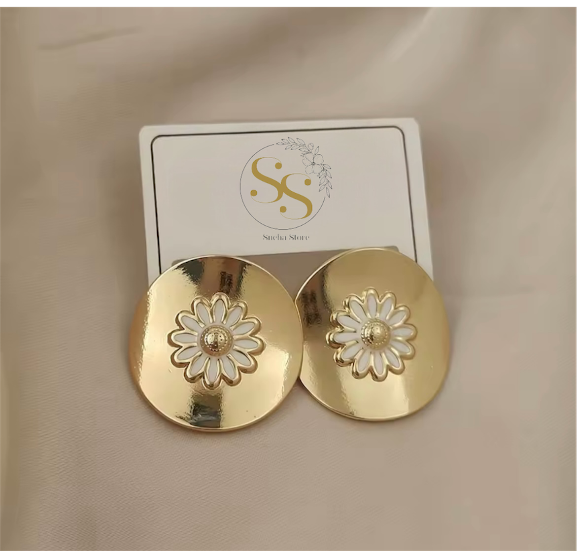 Golden Bloom Enamel Stud Earrings