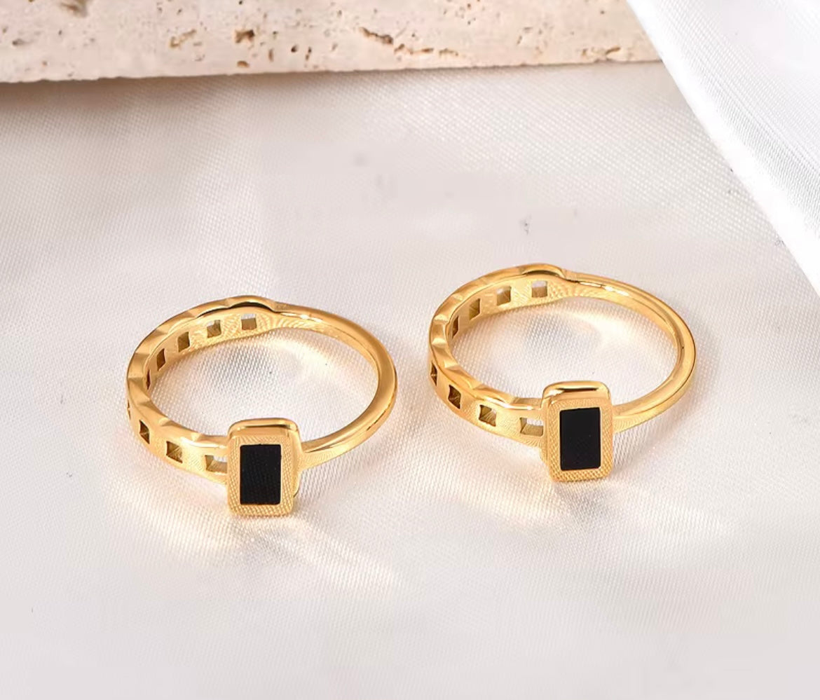 Dainty Black Enamel Geo Ring