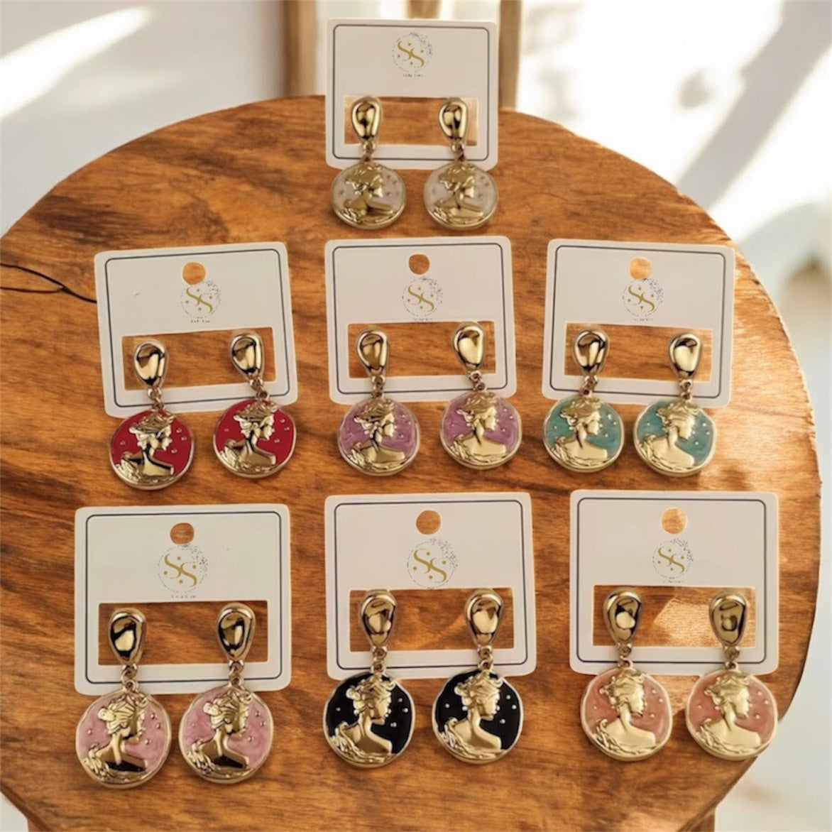 Goddess Cameo Enamel Drop Earrings
