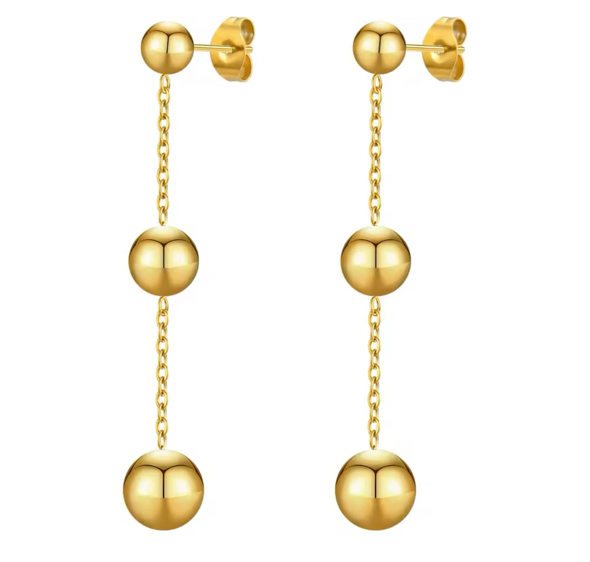 Minimalist Gold-Plated Stainless Steel Dangle Ball Earrings