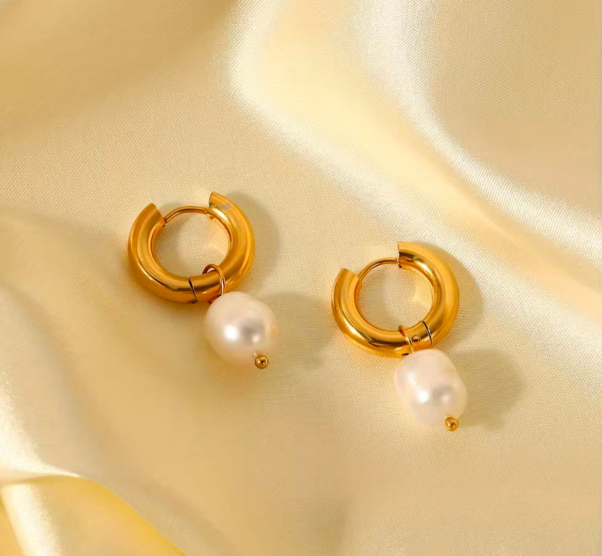 Elegant Gold-Plated Pearl Hoop Earrings