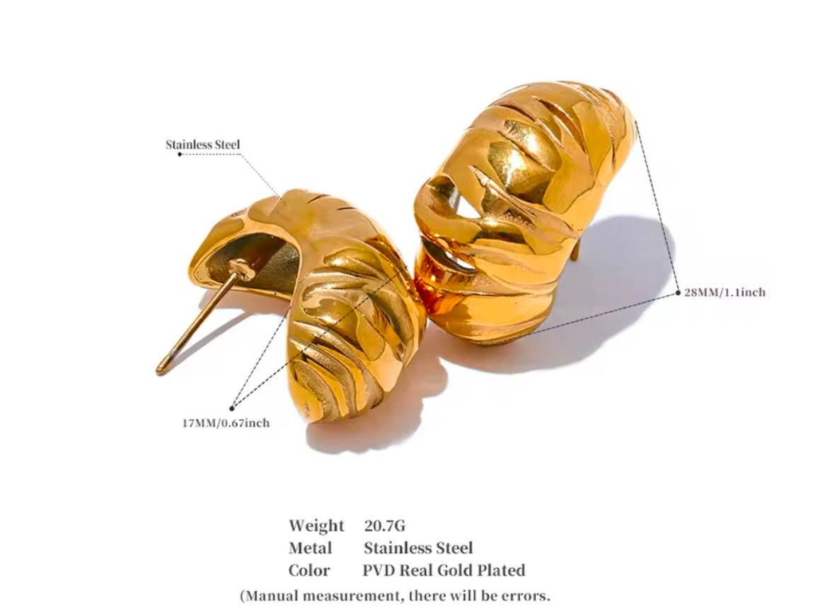 Gold-Plated Stainless Steel C-Shaped Geometric Earrings