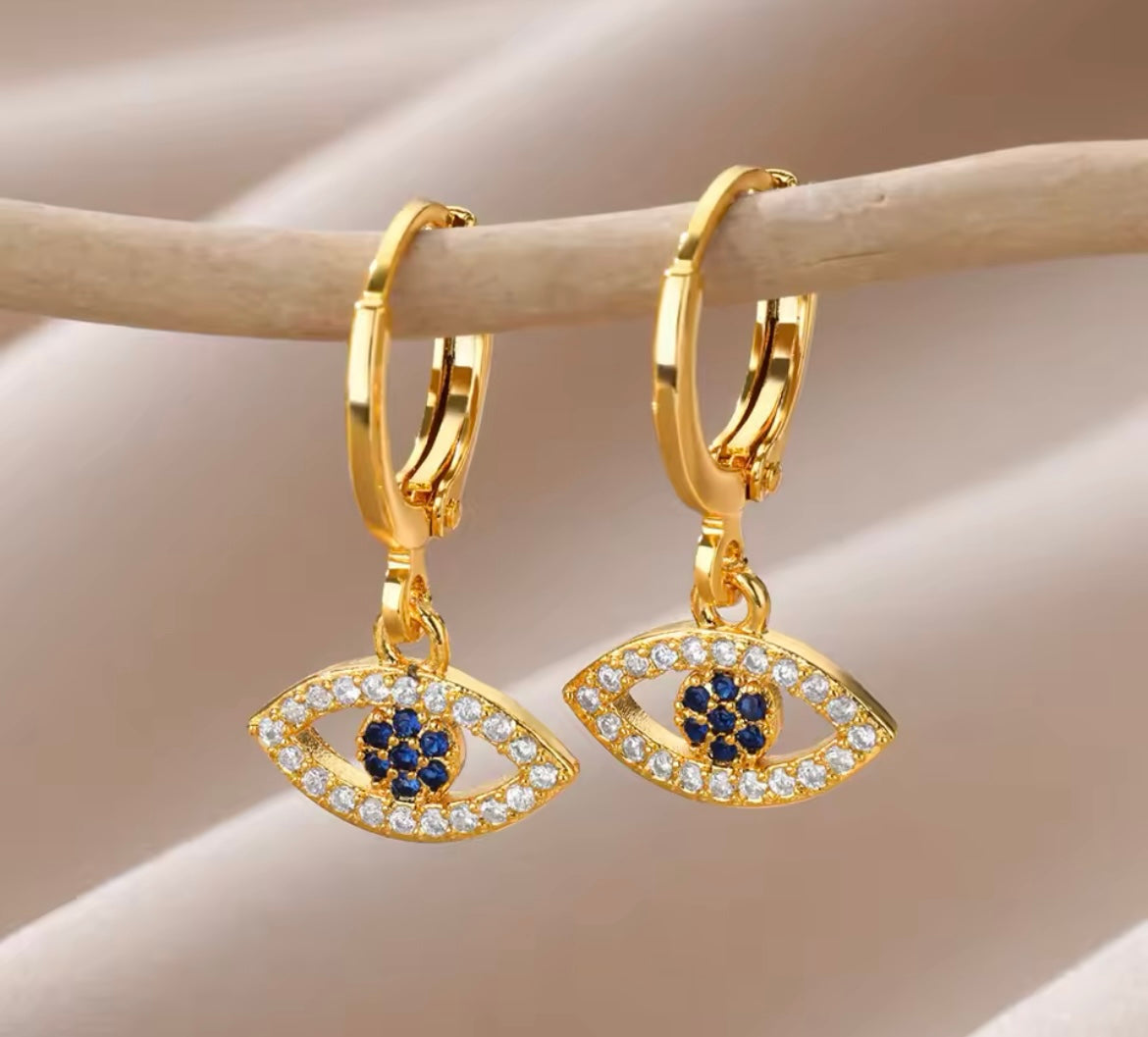 Evil Eye Charm Hoop Earrings – Gold-Plated Stainless Steel