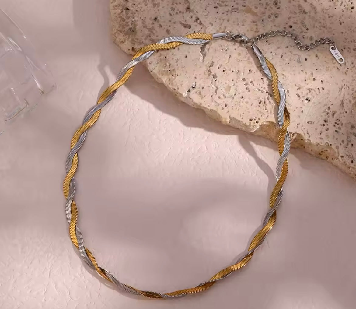 Dual-Tone Twist Chain Necklace & Bracelet (Gold-Plated Stainless Steel)
