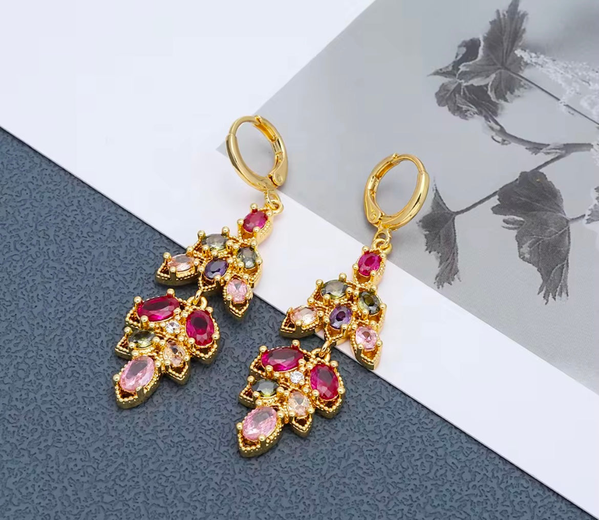 Elegant Blossom Drop Earrings – 24K Gold-Plated on Brass