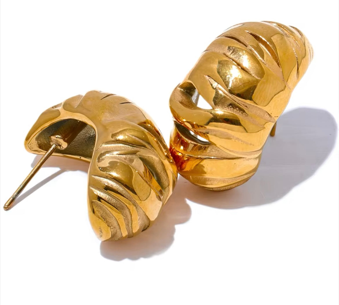 Gold-Plated Stainless Steel C-Shaped Geometric Earrings