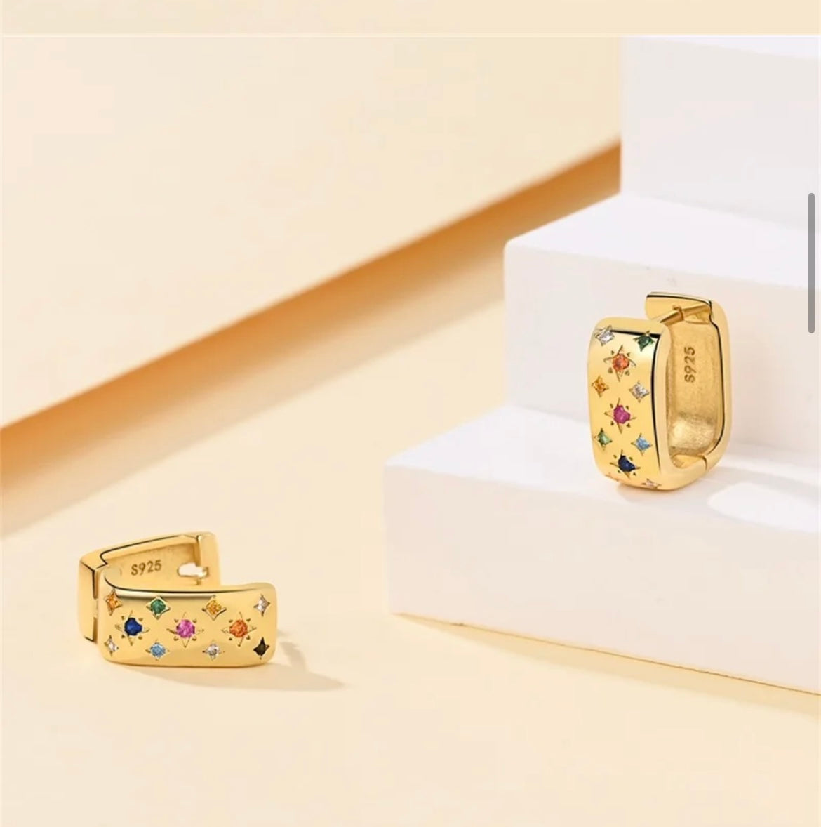 Yellow Light Gold-Plated Sterling Silver S925 Hoop Earrings