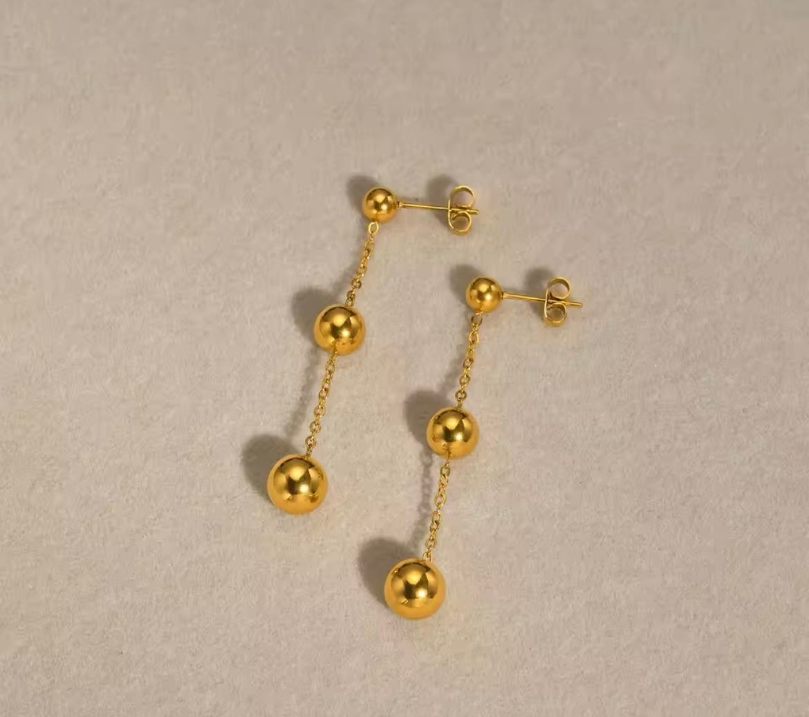 Minimalist Gold-Plated Stainless Steel Dangle Ball Earrings