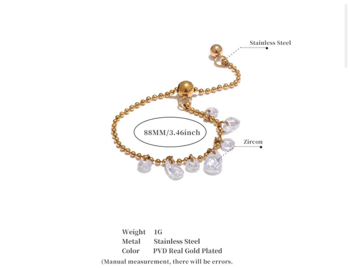 Luna Zircon Drop Adjustable Bracelet – Gold Plated