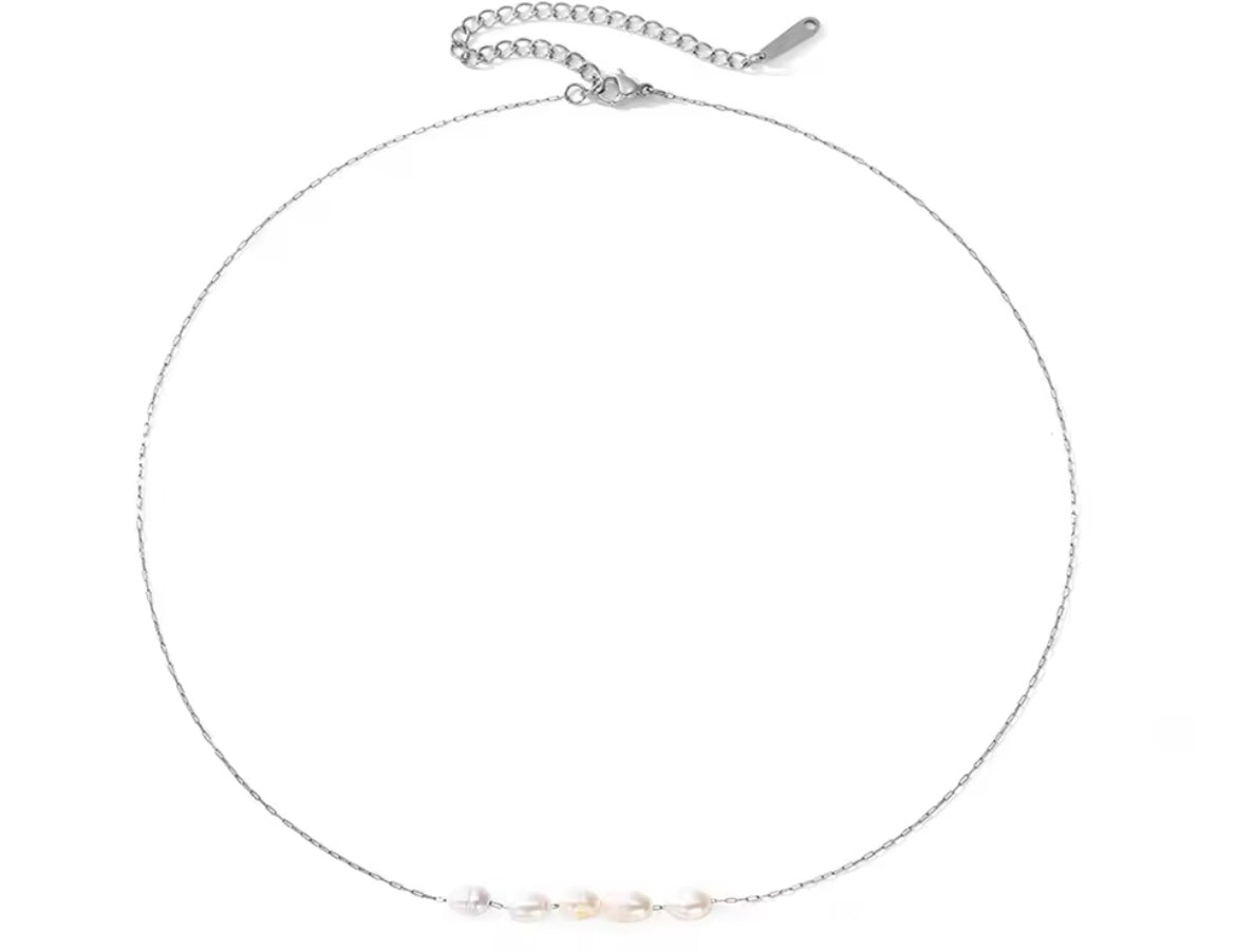 Stainless Steel Dainty Baroque Freshwater Pearl Necklace Gold Plated