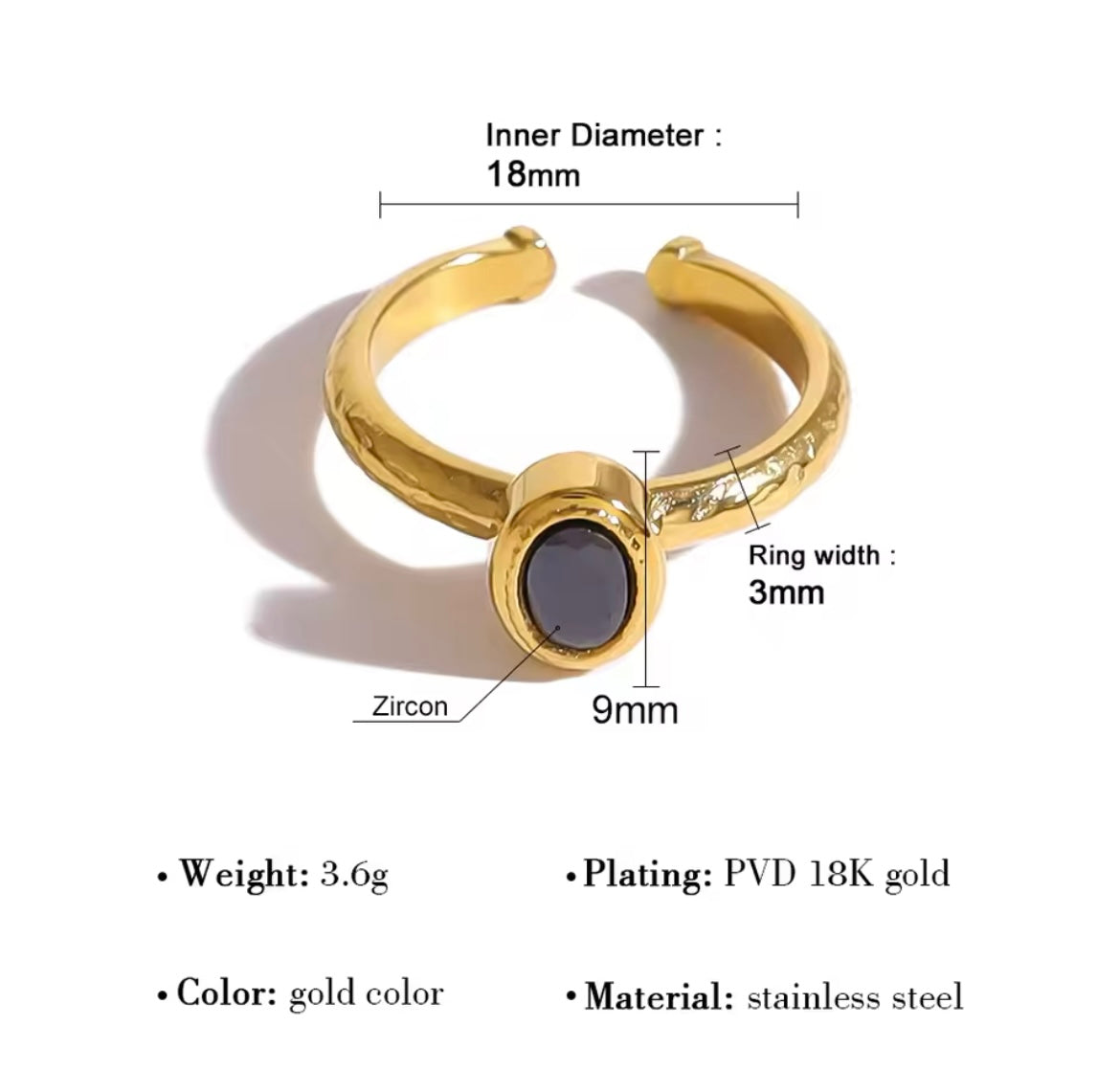 Oval Zircon Open Ring - Size 7