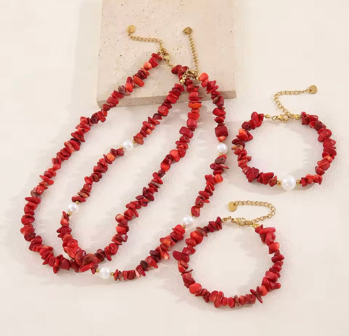 Scarlet Coral Pearl Jewellery Set