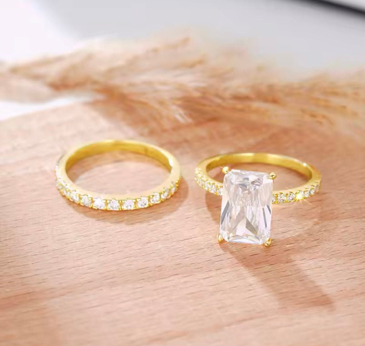 Radiant Duo Sparkle Ring Set – Gold-Plated Brass (Size 6–10)