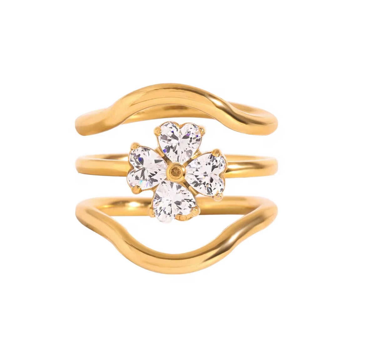 Blossom Trio Stacking Ring Set – 18K Gold Plated (Size 7)