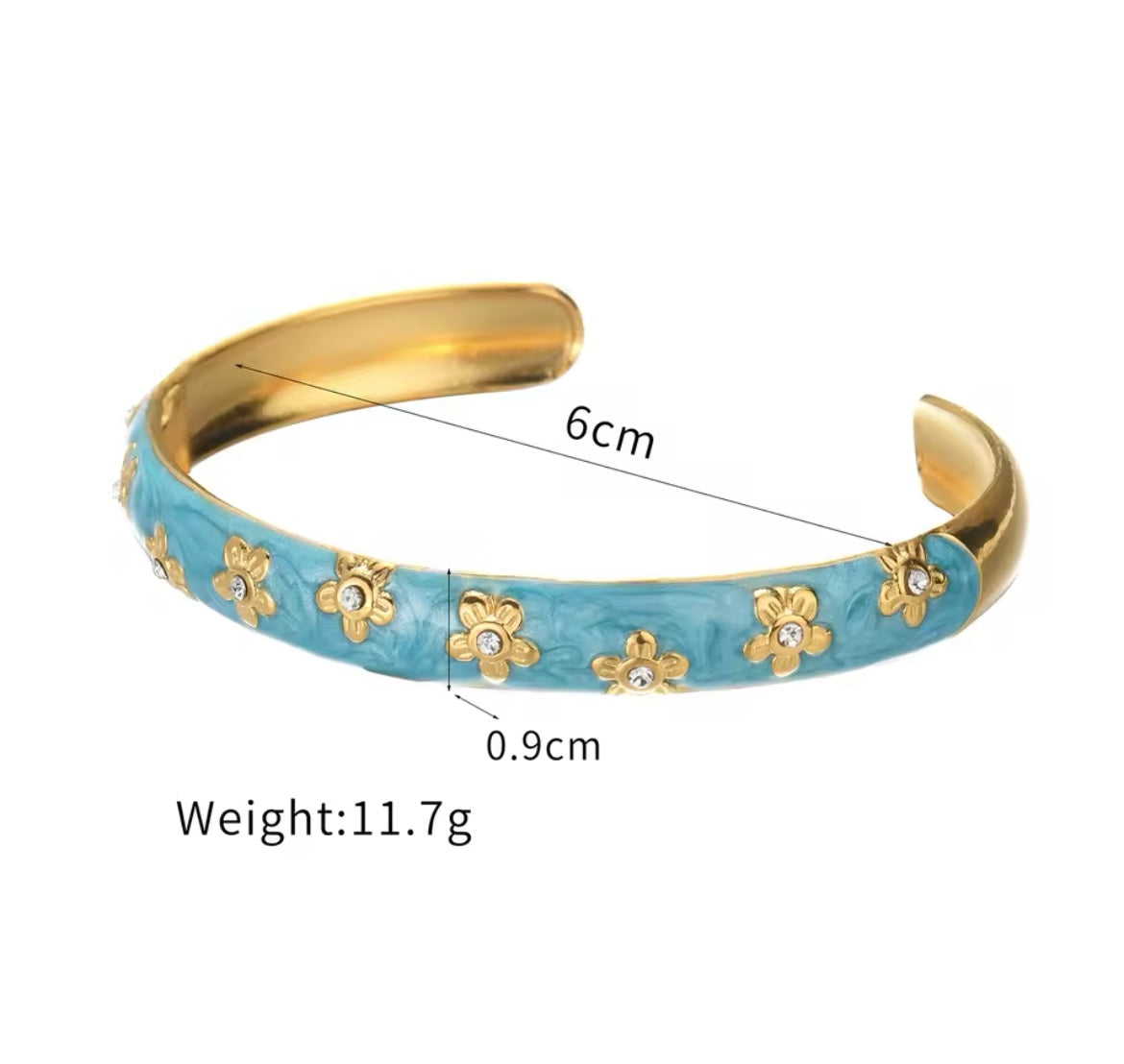 Enamel Bloom & Starburst Cuff Bracelets – Stainless Steel