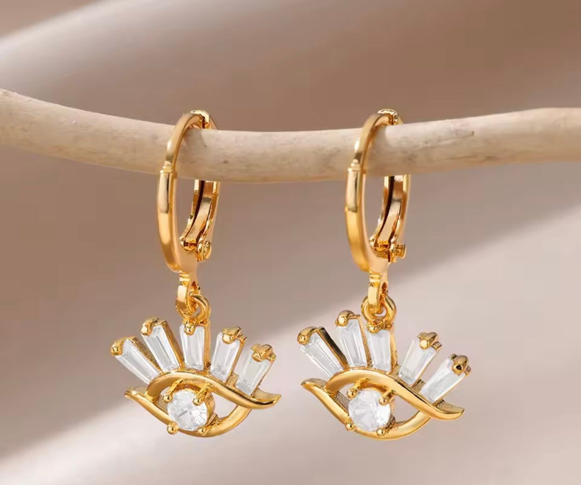Evil Eye Charm Hoop Earrings – Gold-Plated Stainless Steel