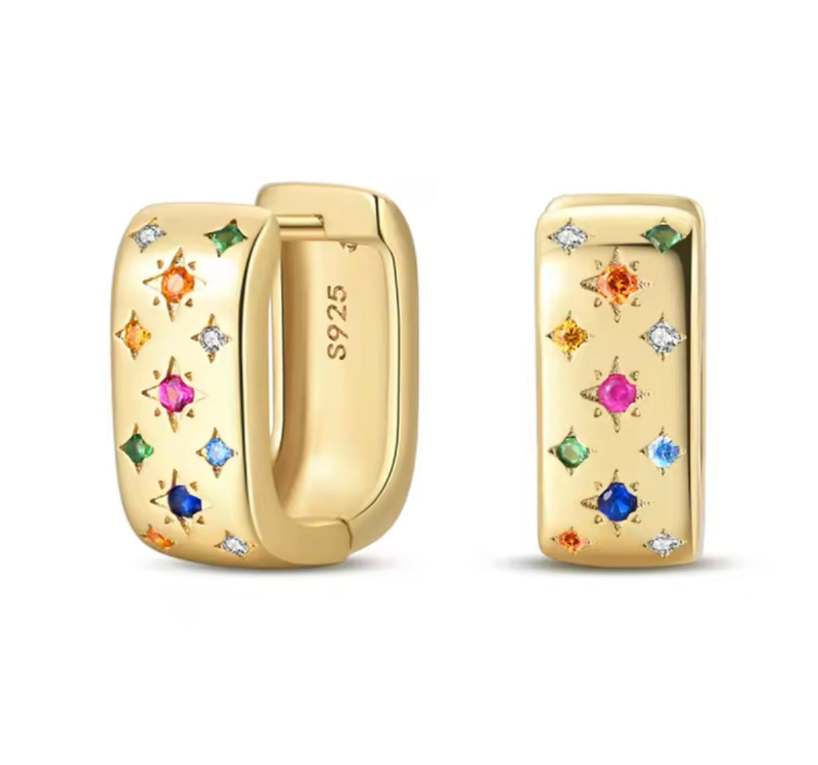 Yellow Light Gold-Plated Sterling Silver S925 Hoop Earrings