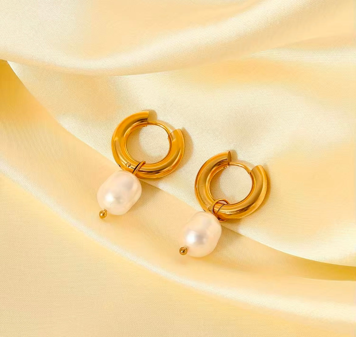 Elegant Gold-Plated Pearl Hoop Earrings