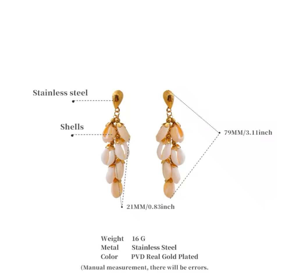 Natural Shell 18K Gold Plated Dangle Earrings – Stainless Steel Handmade Beach Style