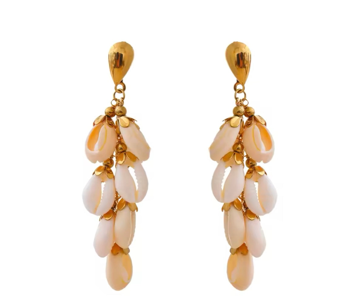 Natural Shell 18K Gold Plated Dangle Earrings – Stainless Steel Handmade Beach Style