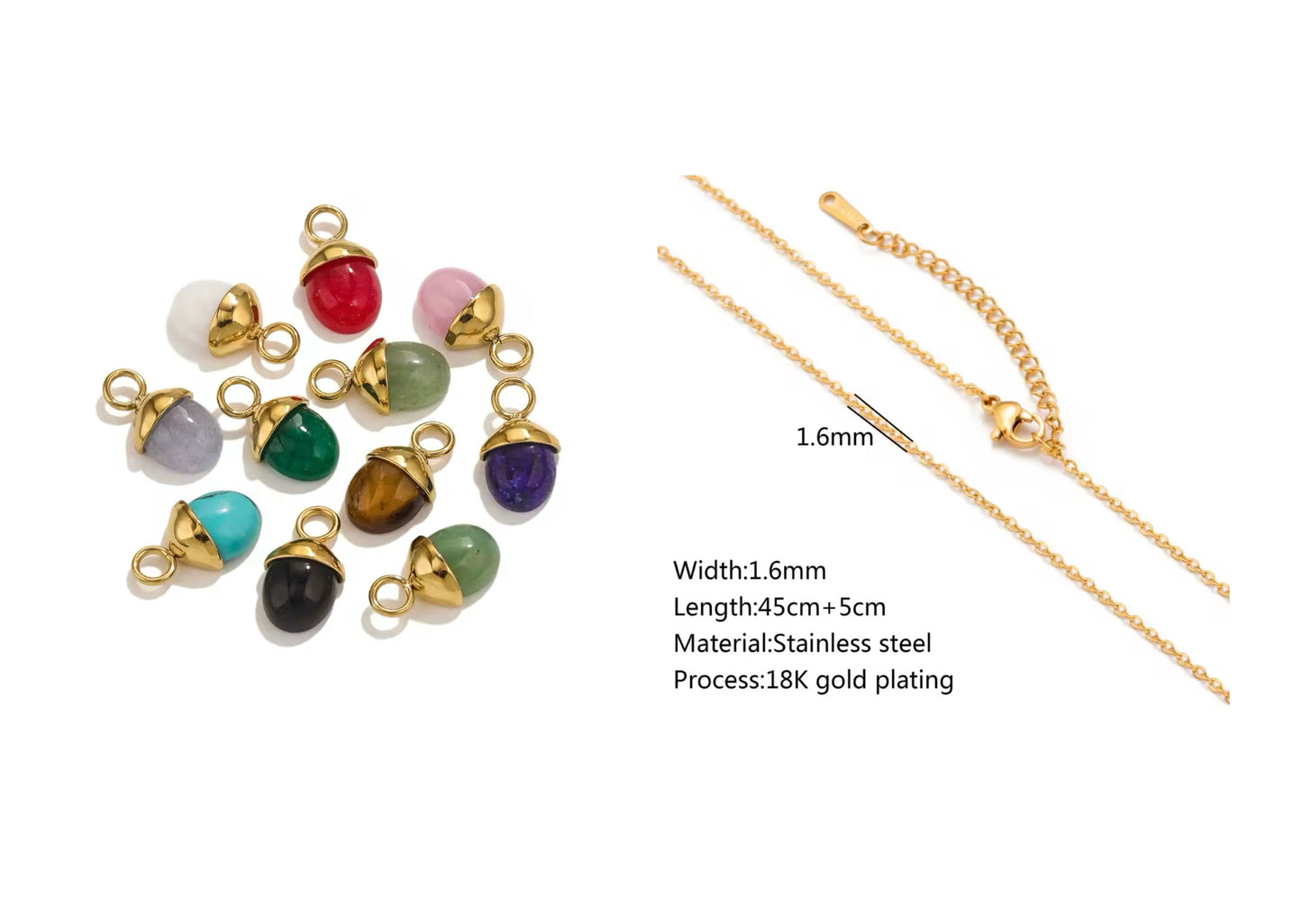 Elegant Oval Natural Stone Pendant with Gold-Plated Stainless Steel Chain