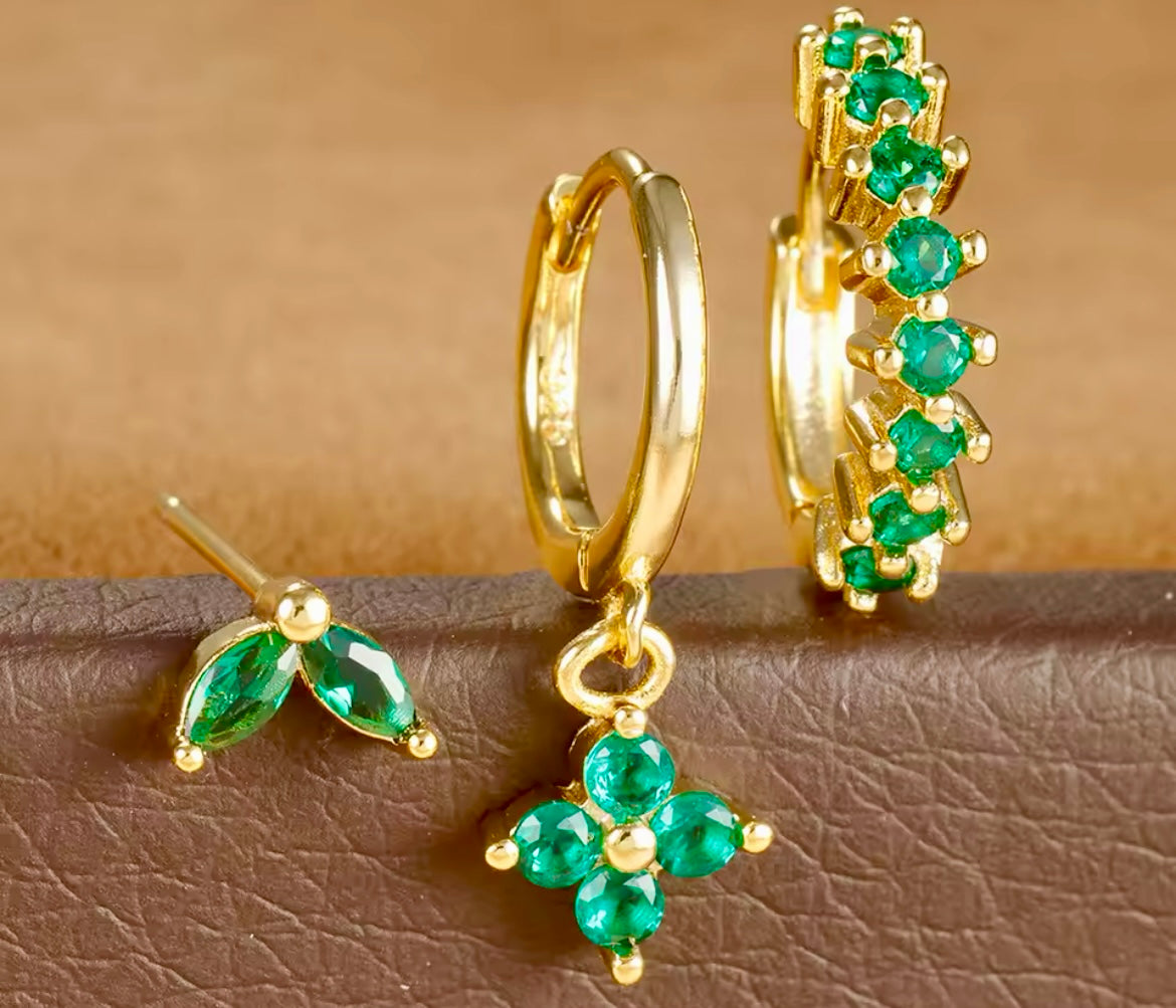 Crystal Bloom Trio – Set of 3 Pairs (6 Pieces)