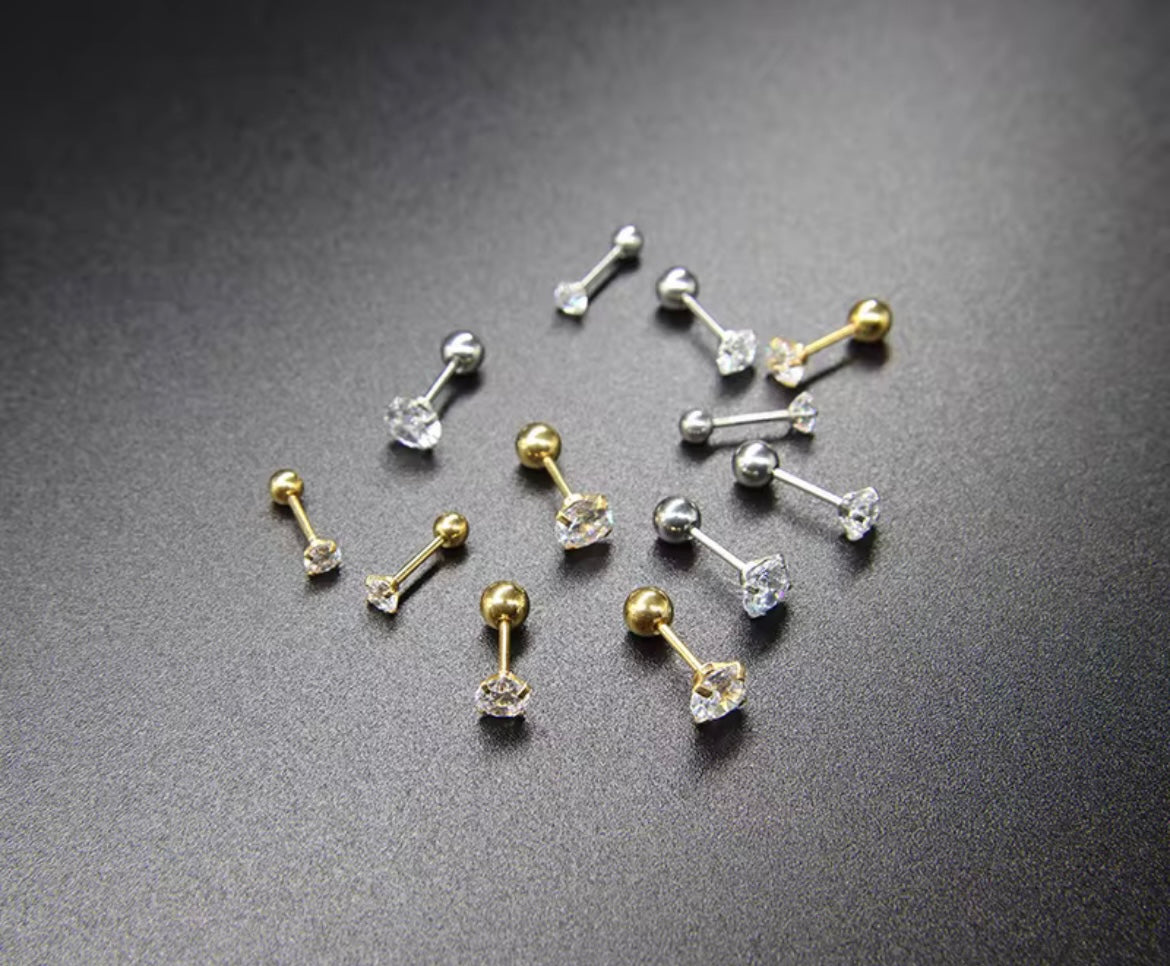 RoundBack Sparkle Studs – Secure Zircon Stainless Steel Earrings