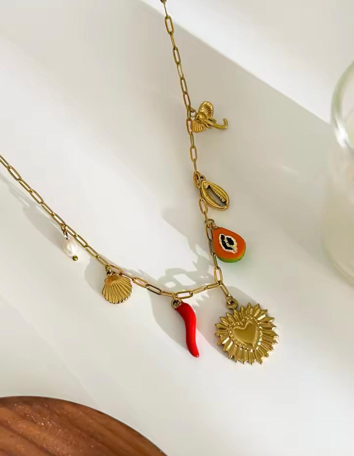 Tropical Charm Necklace with 18K Gold Plating