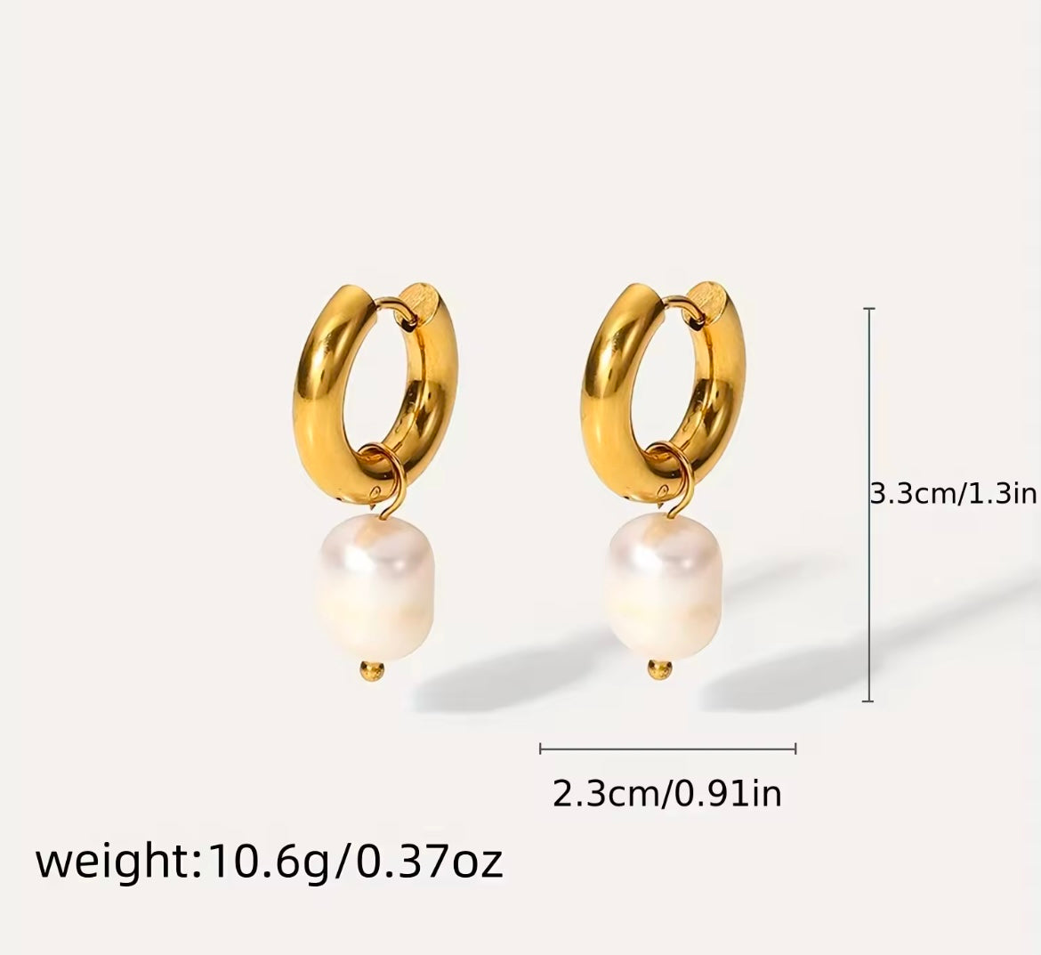 Elegant Gold-Plated Pearl Hoop Earrings