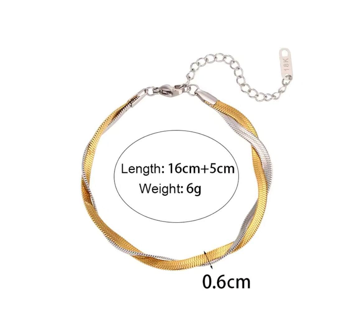 Dual-Tone Twist Chain Necklace & Bracelet (Gold-Plated Stainless Steel)