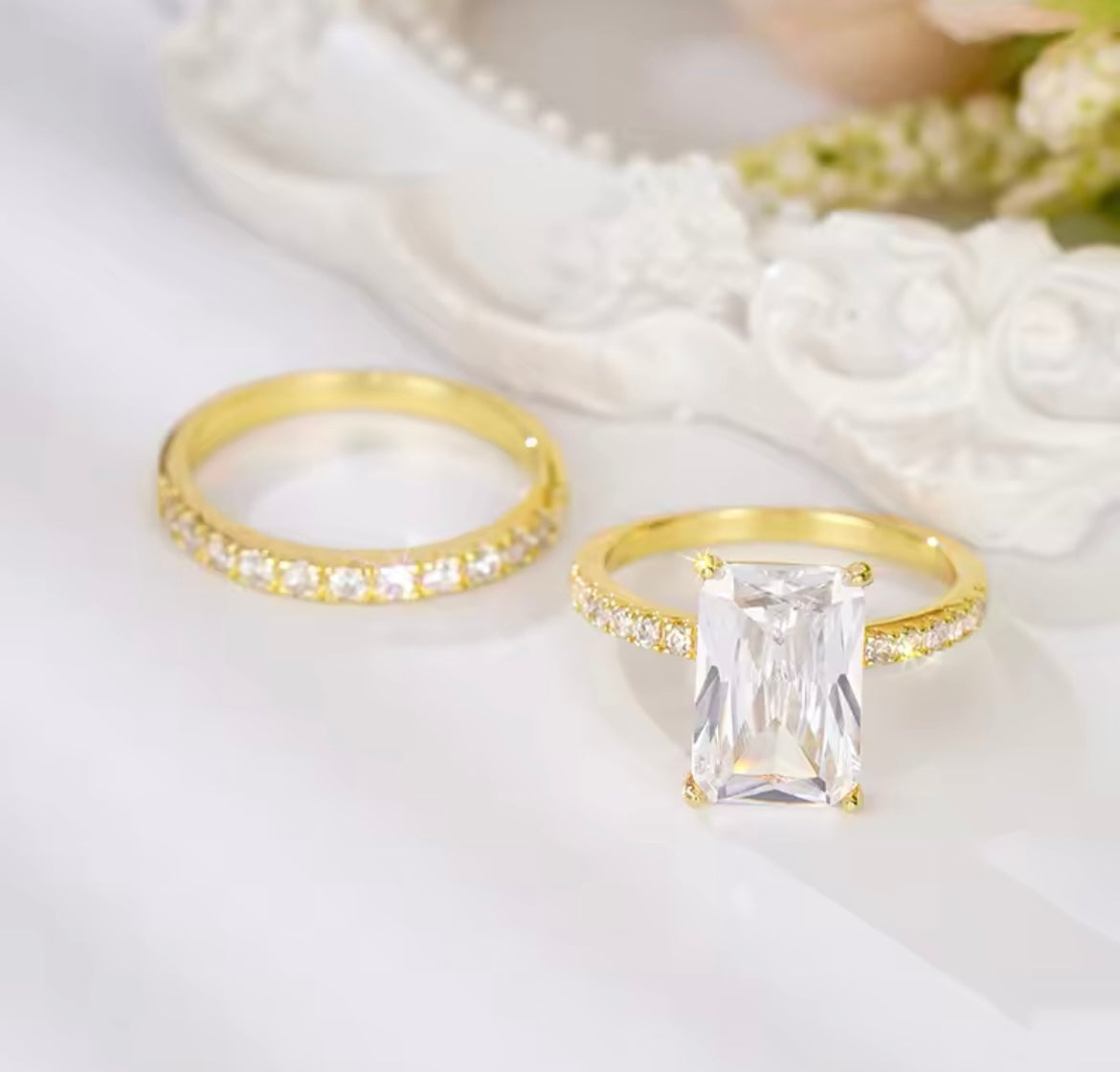 Radiant Duo Sparkle Ring Set – Gold-Plated Brass (Size 6–10)