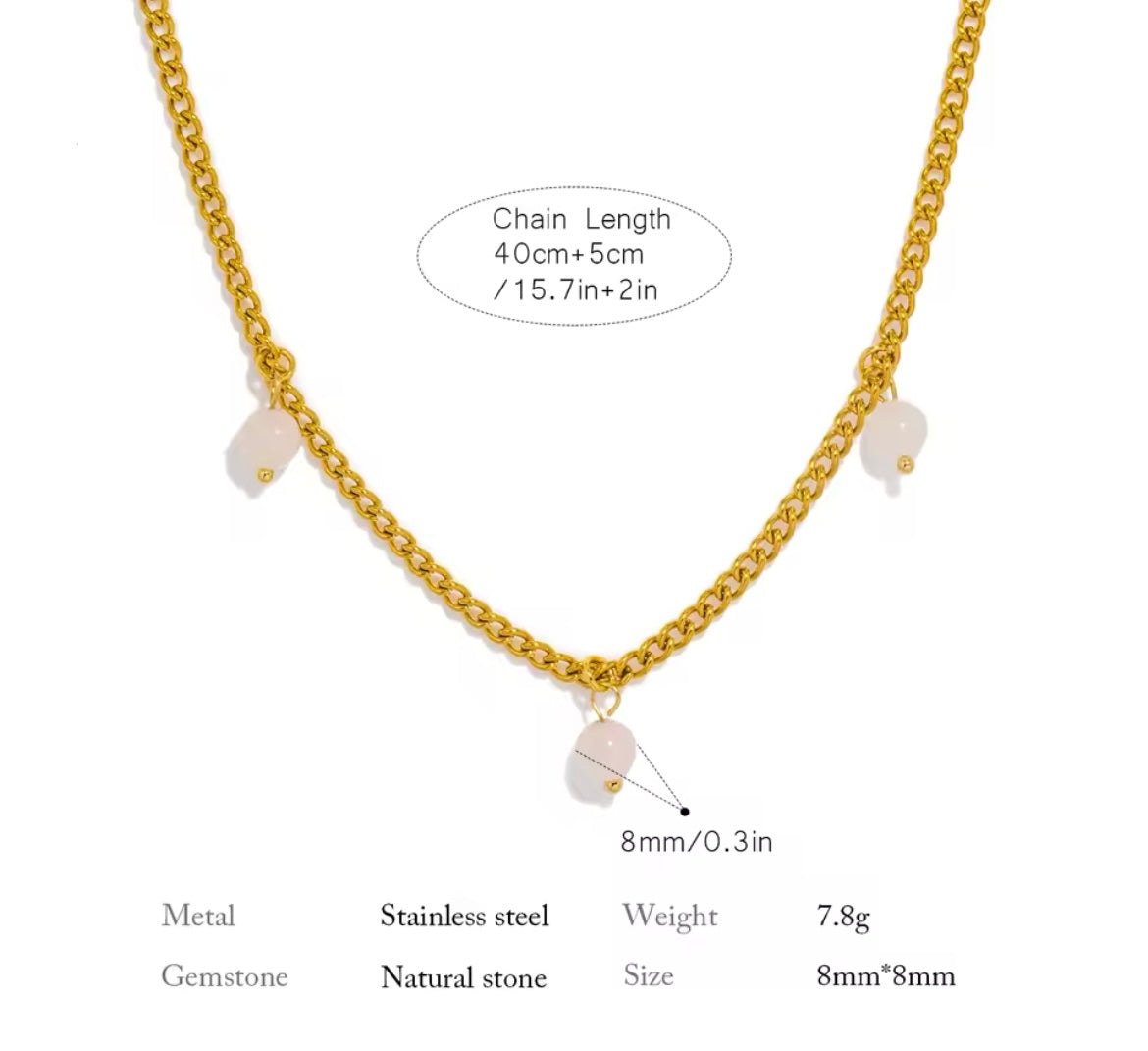 Gold-Plated Stainless Steel Necklace with Natural Amethyst Gemstone Charms