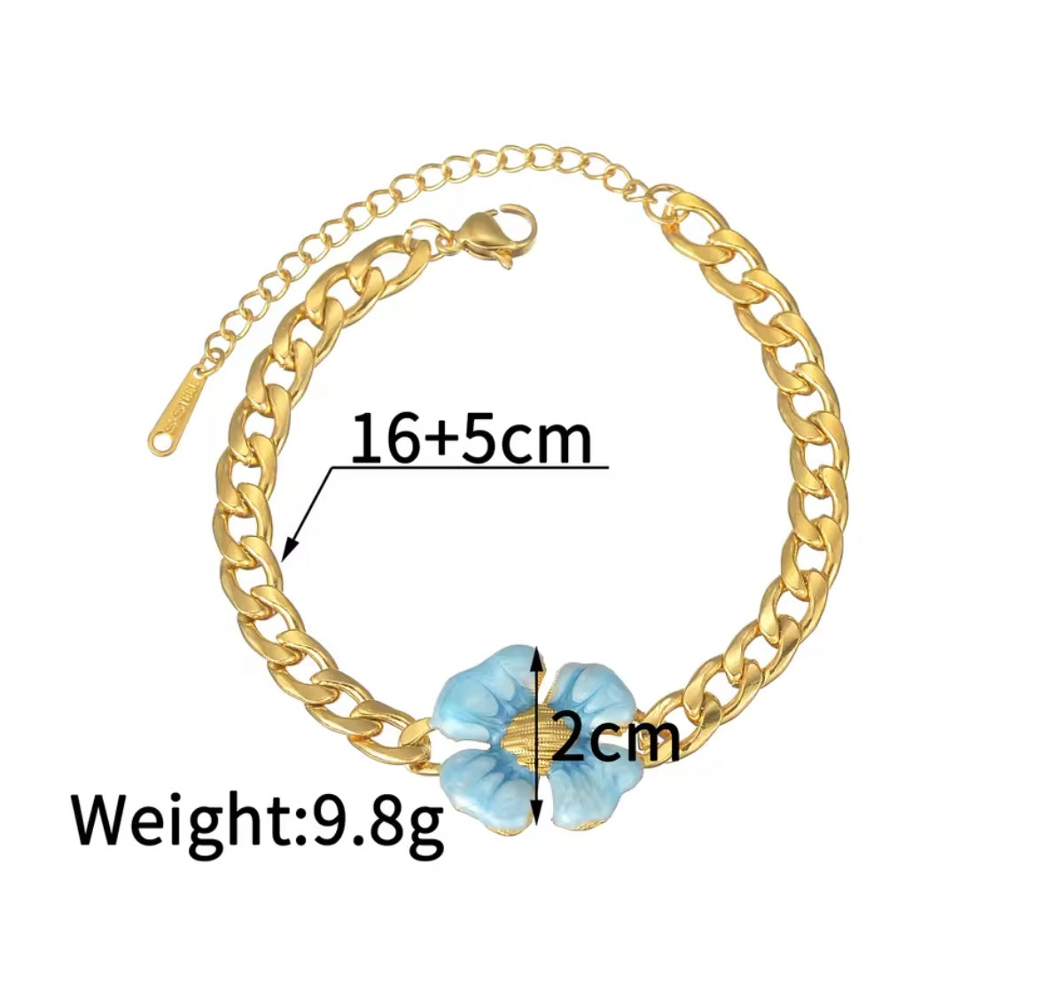 BloomBold Floral Chain Bracelet – Blue & Pink Petals