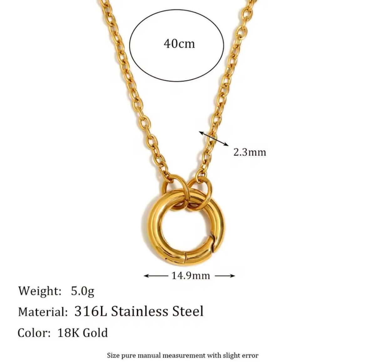 Charm Clasp Chain Necklace – 18K Gold Plated Stainless Steel (Thick & Slim Options)