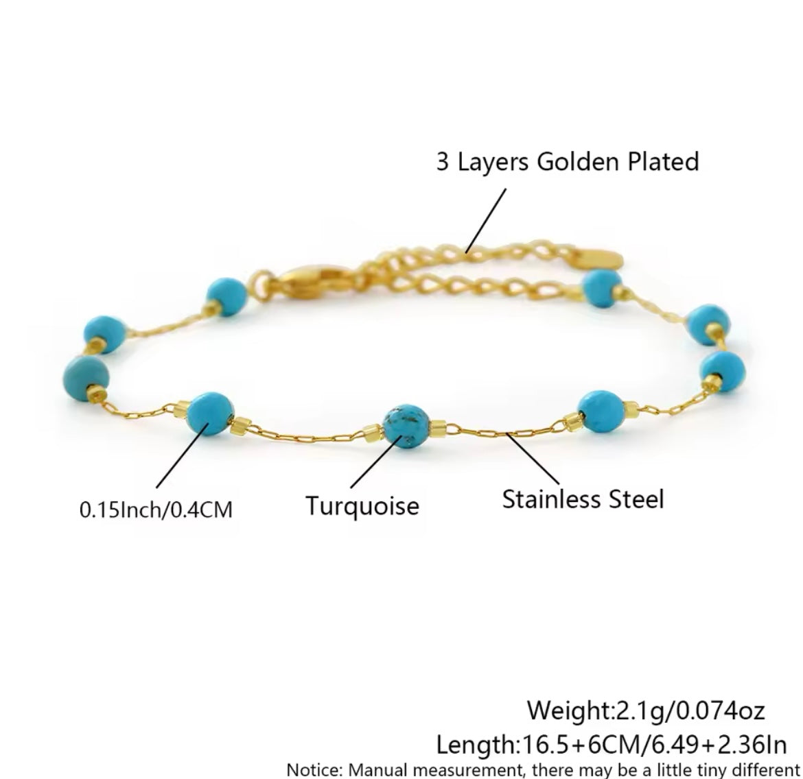 Delicate Turquoise Beaded Bracelet – Stainless Steel
