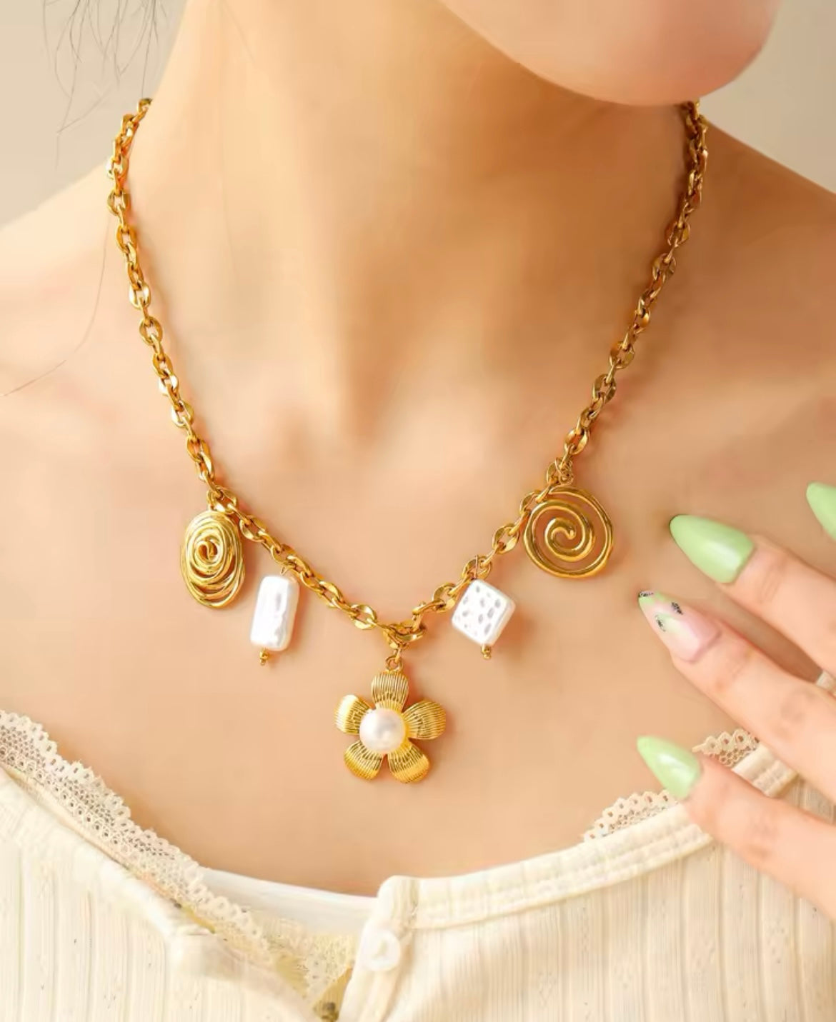 Stainless Steel Charm Necklace – Mixed Pendant Statement Piece