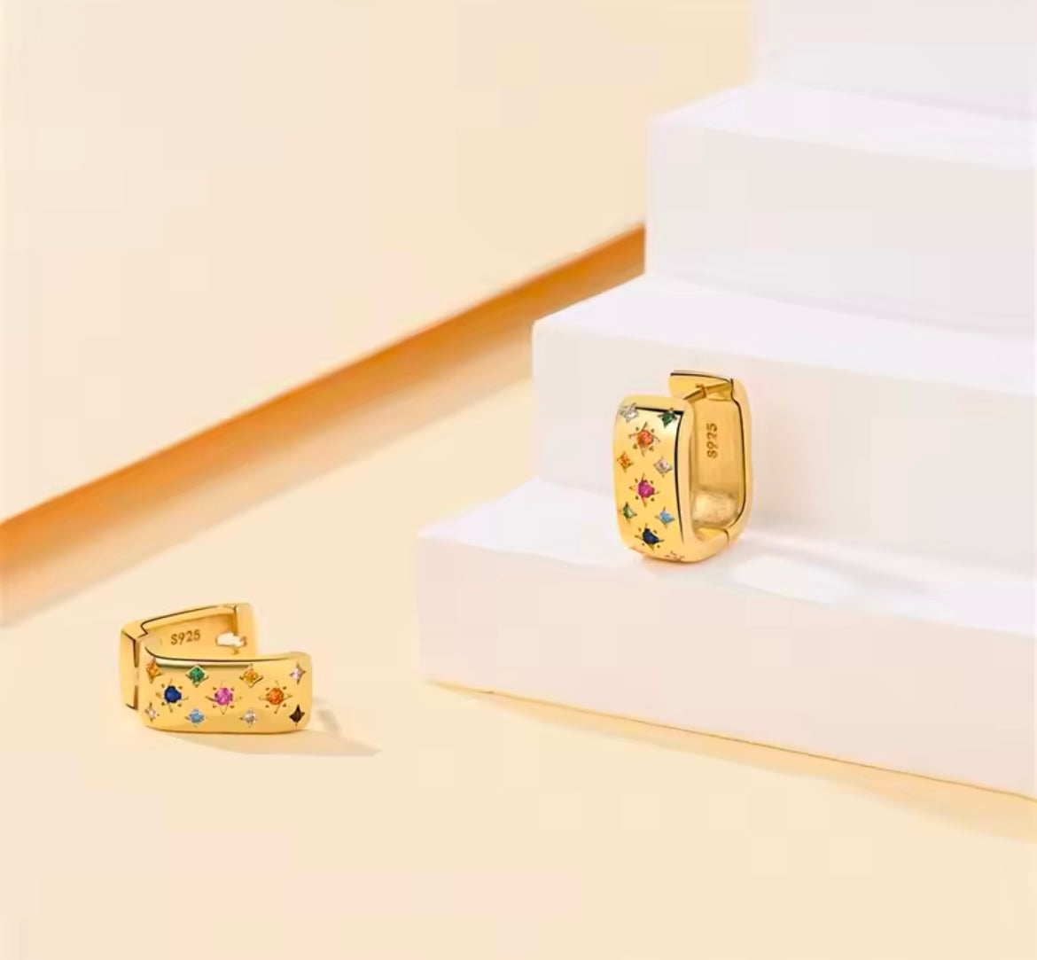 Yellow Light Gold-Plated Sterling Silver S925 Hoop Earrings
