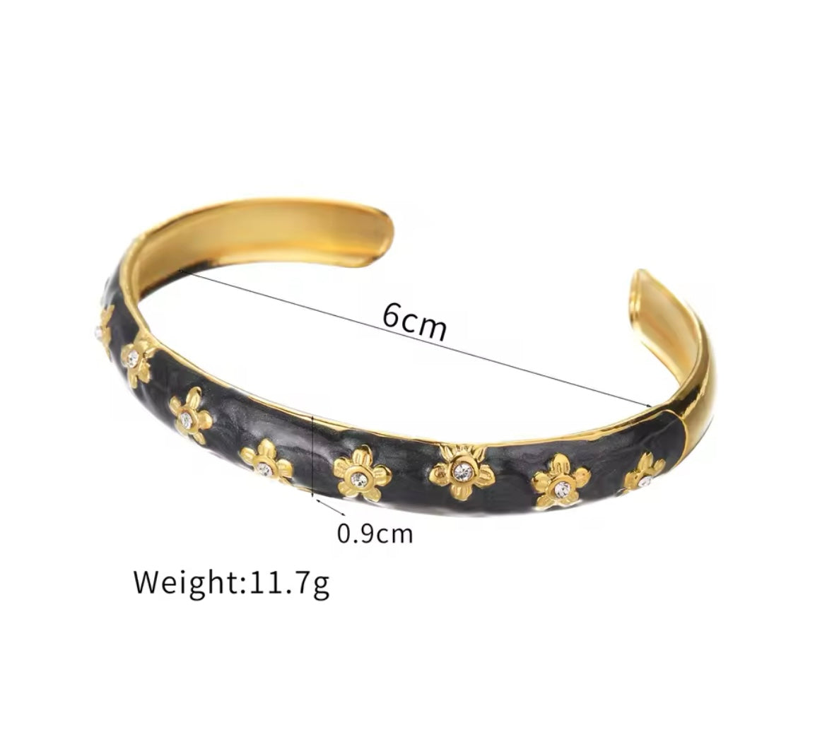 Enamel Bloom & Starburst Cuff Bracelets – Stainless Steel