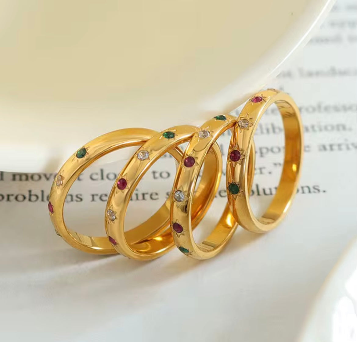 Dainty Gemstone Ring – Stainless Steel, Waterproof & Tarnish-Free